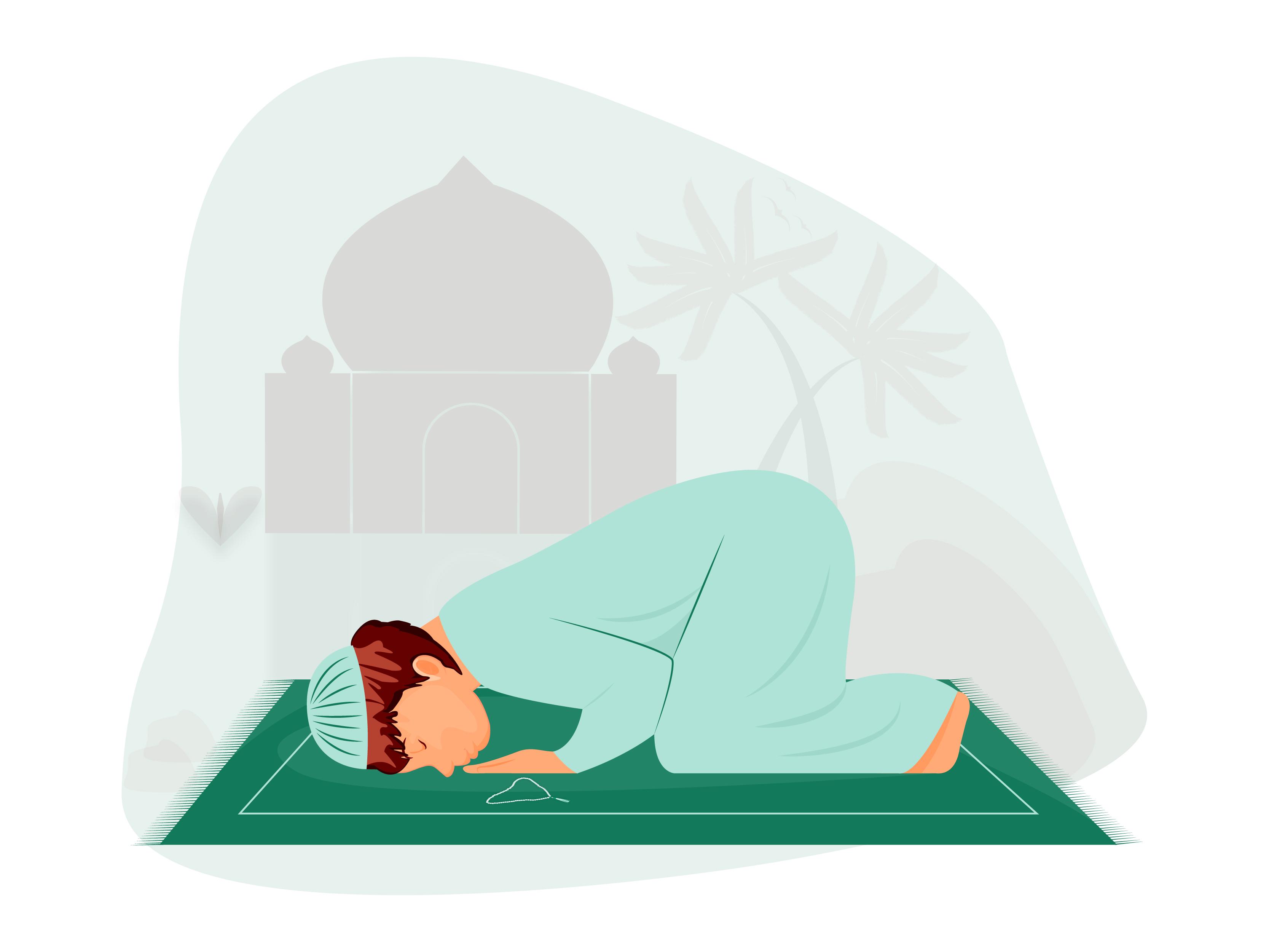 Muslim Boy Performing Sujood – Islamic Prayer Illustration